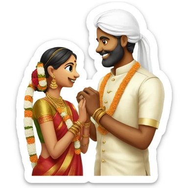 tamil culture engagement ceremony..create emoji of the coules exchanging rings with south indian traditional costumes sticker