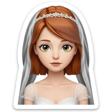 милая девушка невеста с фатой, с рыжими прямыми волосами по плечи, с черными макияжем глаз, тонкими бровями, в стиле Apple avatar sticker