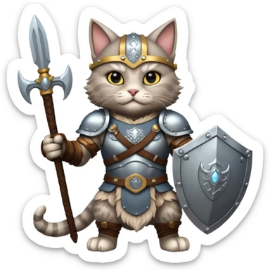 valorous Viking cat in Valhalla, detailed armor, heroic pose, glowing sky sticker
