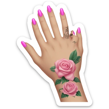 White girl arm with pink nails and tattoos sticker