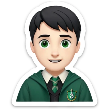 Jamie Yeates is Marcus Flint in harry potter, wear hogwarts slytherin uniform, short black hair, bulky face, often grimacing and showing teeth sticker