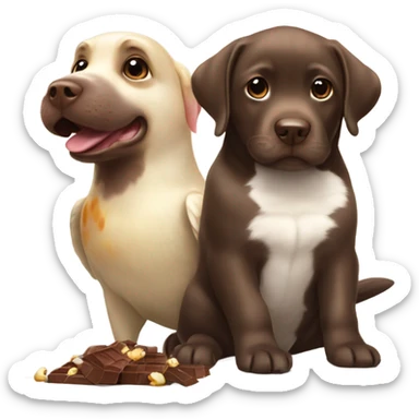 Cockatiel playing with chocolate labrador  sticker