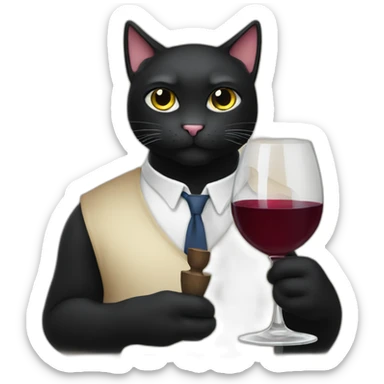thick black cat holding a wine glass sticker