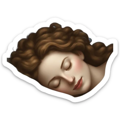 The folk french woman sleeping in bed, blue eyes,brown hair, 17th century sticker