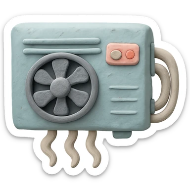 air conditioning unit in claymation style with pastel colors and visible fingerprints sticker