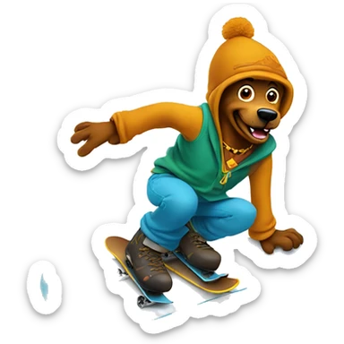 scooby doo on snowboard having fun sticker