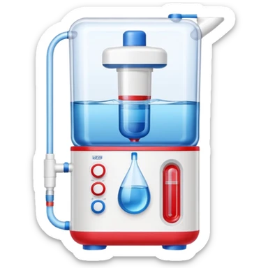 “Flat icon of a dual-temperature water purifier with red and blue nozzles, modern white body, clean vector style” sticker