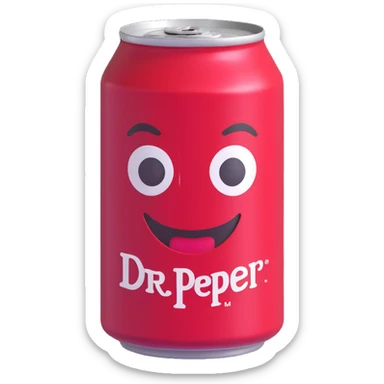 Add a vintage Dr Pepper label to this 3D emoji soda can, keep shiny and simple look, with no background. sticker