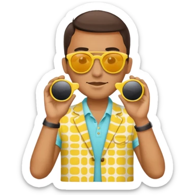 fotographer with yellow patterned summer clothes and sun glasses sticker