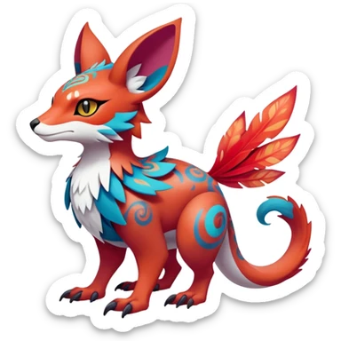 cool exotic Falvie-Fionbri-fantasy-creature-Fakémon-Pokémon, full body, with markings sticker