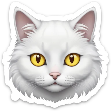 White cat with yellow eyes and a little grey fear at its head sticker