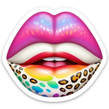 Lush kissable lips with rainbow colored leopard print sticker
