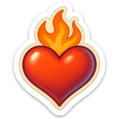 retro sticker style heart with a flame on top, bold and playful sticker