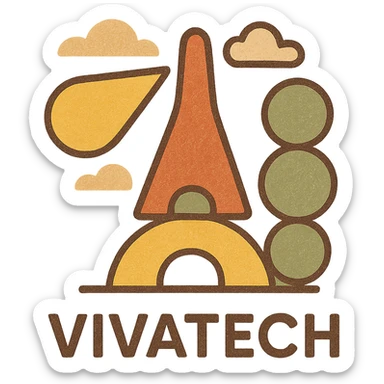 Icon representing Vivatech, abstract, futuristic, clean lines, tech conference vibe sticker