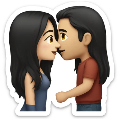 guy with brown hair kissing a girl with long black hair sticker