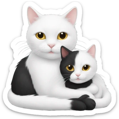 one all white and one all black cat snuggling together sticker