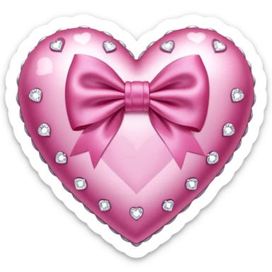 jeweled heart with a pink bow and heart pattern on the bow sticker