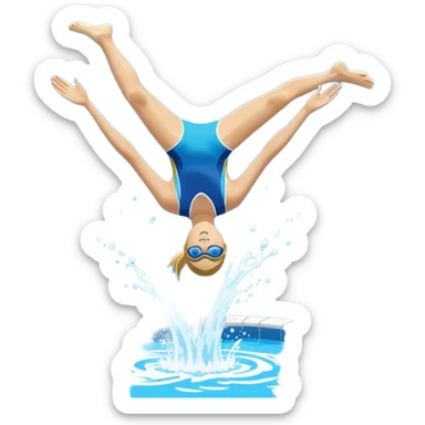 An icon showing an athlete mid-flip diving from a high springboard into a clear blue pool. The design captures the elegance of the twist, the splash below, and the height of the jump. Transparent background emphasizes the precision, grace, and thrill of diving as a sport. sticker