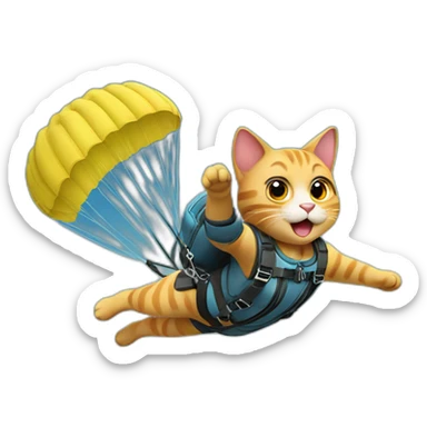 Cat doing sky diving with beautiful background sticker
