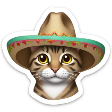 brown gray tabby cat wearing a sombrero sticker