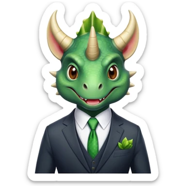 faces of different office green triceratops in a suit sticker
