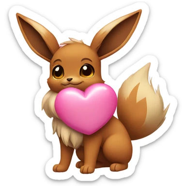 Eevee holding a pink heart sticker