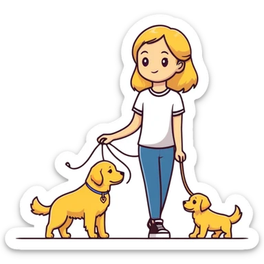 blonde girl with golden retriever dog sticker