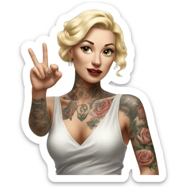 Blonde elegant women, her Body Covered with Tattoos, POINTING YOU with her HAND , Hyper realistic sticker