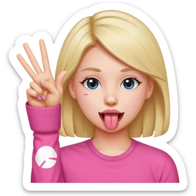 make a girl who is sticking her tounge out with two peace signs sticker