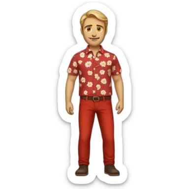white man dark hairs flower shirt red pant sticker
