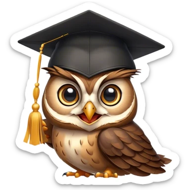 Owl smiling with graduation hat and diploma in claws sticker