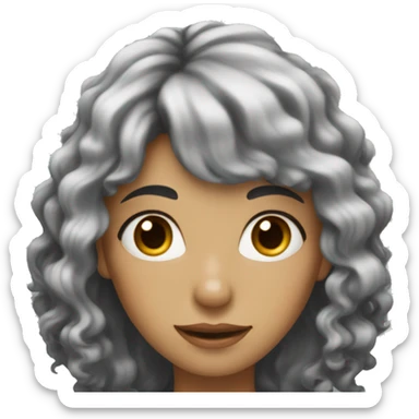 woman with long black curly hair and bangs  sticker