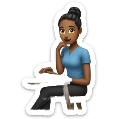 beautiful girl sitting on a chair and working on a laptop sticker