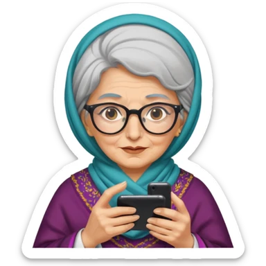 persian old woman Persian shawl with smartphone and glasses, half body sticker