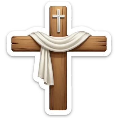 Christian cross with a white cloth draped over it sticker