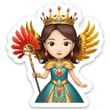 Princess Iron Fan, ancient princess style, wearing phoenix crown, holding iron fan, exquisite clothing, noble demeanor sticker