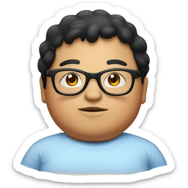 A fat kid with very short black hair and glasses and a bed in the background sticker