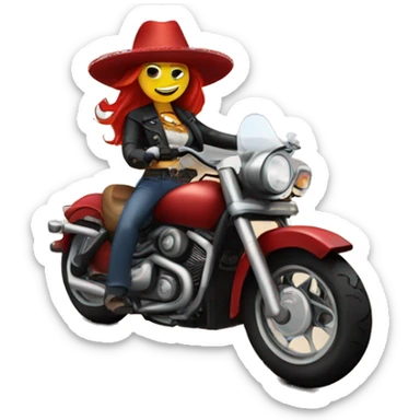 Sombrero girl with red hair in leather on a motorcycle sticker