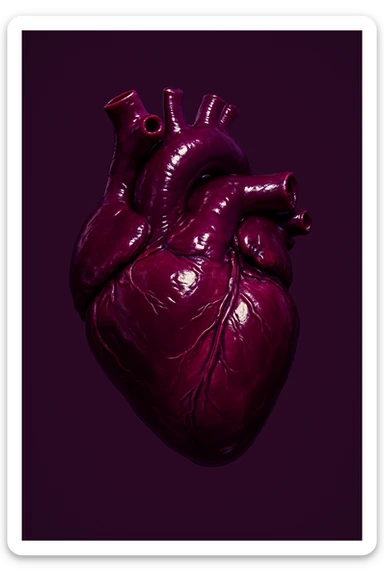 beating heart with color RGB values R 60 G 16 B 83, realistic shine, simple background sticker