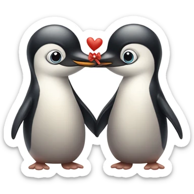 two pengiuns kissing eachother one havindg a ink bow on her head sticker
