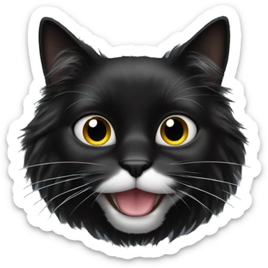 black cat domestic long-haired with white spot on the mouth sticker