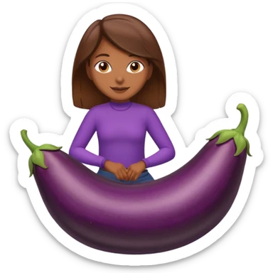 brown skinned girl with brown hair riding an eggplant  sticker