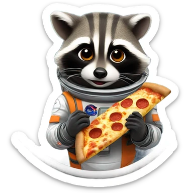 Raccoon in space suit eating pizza sticker