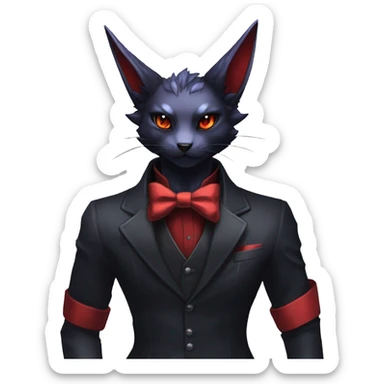 cool anthro edgy black red ethereal fantasy nargacuga-Noivern-cat-Fakemon collar harness bow tie and bracers full body sticker