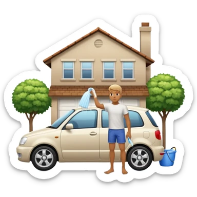 man washing a car outside his house full body sticker