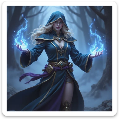 realistic fantasy style full body magical League of Legends character casting a spell, face clearly visible sticker