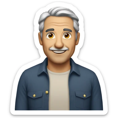 An mature Italian man with light skin, short dark brown  hair, a smiling face WITHOUT AN  moustache sticker