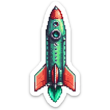 sleek rocket with green body and red fins, gradient transition sticker