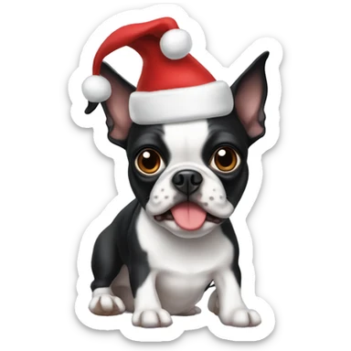 Boston terrier with Santa hat sticker