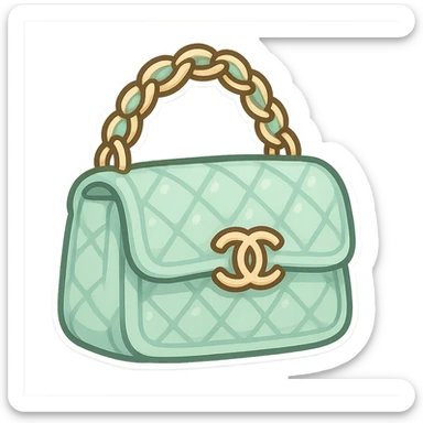 a mint green Chanel purse, cute and exaggerated sticker